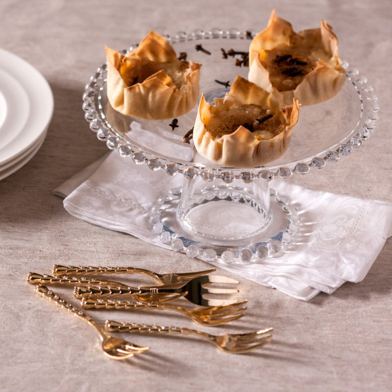 Prato Para Bolo Cristal Com Pé Pearl Bolinha